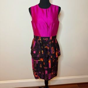 NWT Shoshanna Pink Black Orange Silk Peplum Sheath Dress